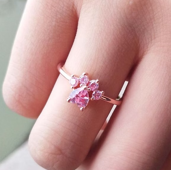 Miniatura 3 de Anillo patitas rosado gato (ajustable)